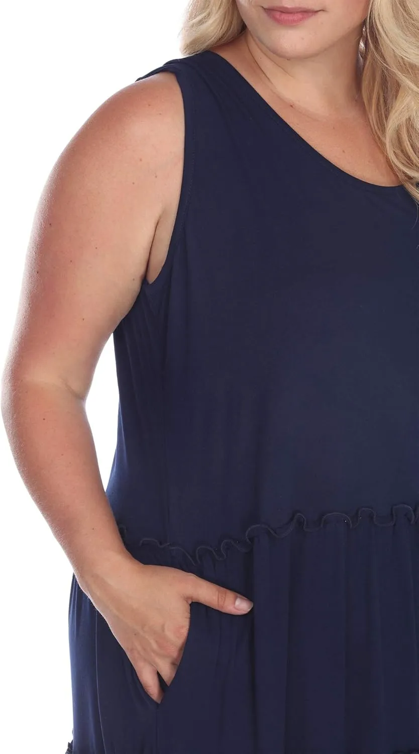 white mark Women's Plus Size Scoop Neck Tiered Midi Dress