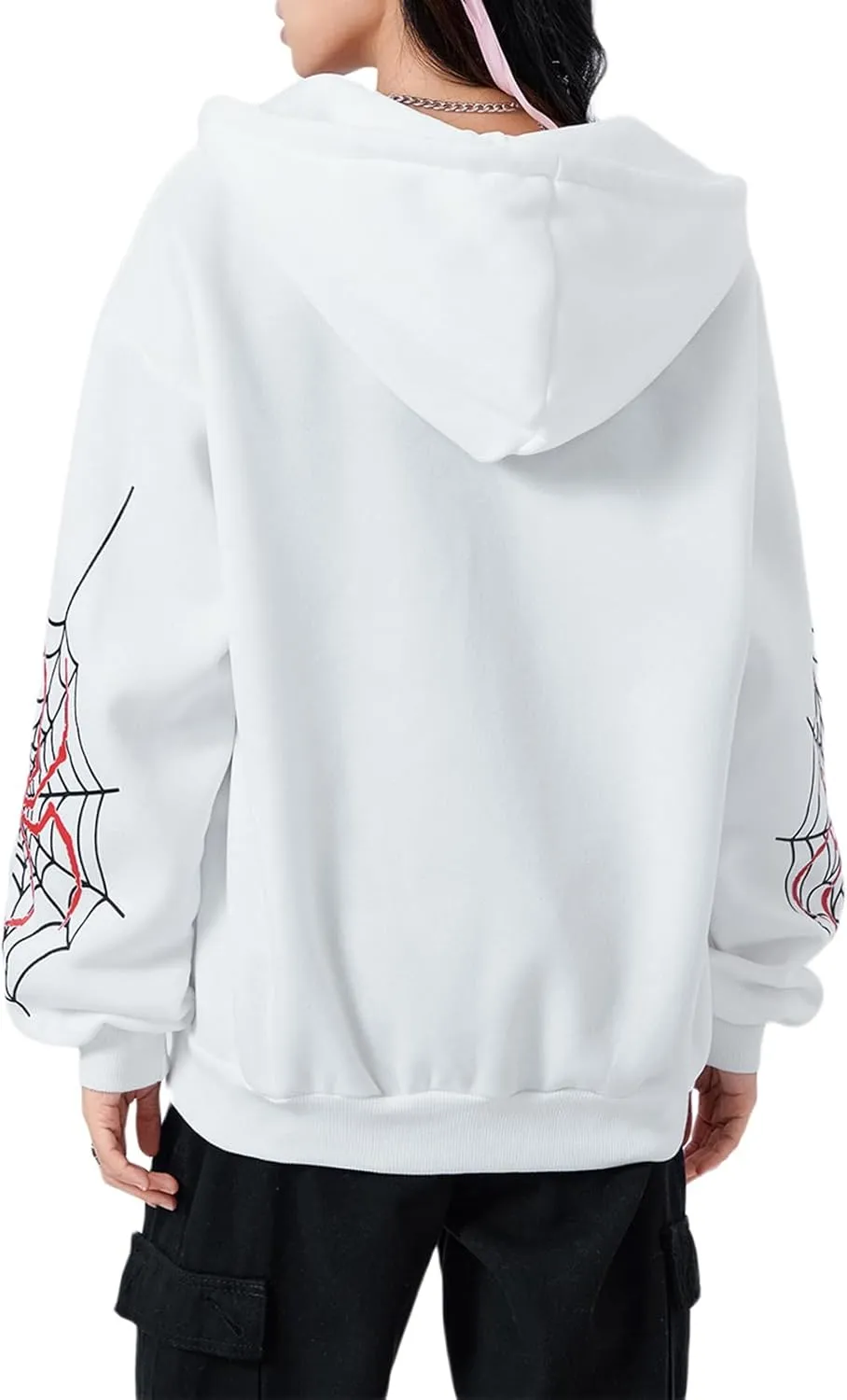 Winioder Women Y2K Spider Zip Up Hoodie Jacket Punk Goth Grunge Aesthetic Oversized Hoodies Vintage Graphic Sweatshirt