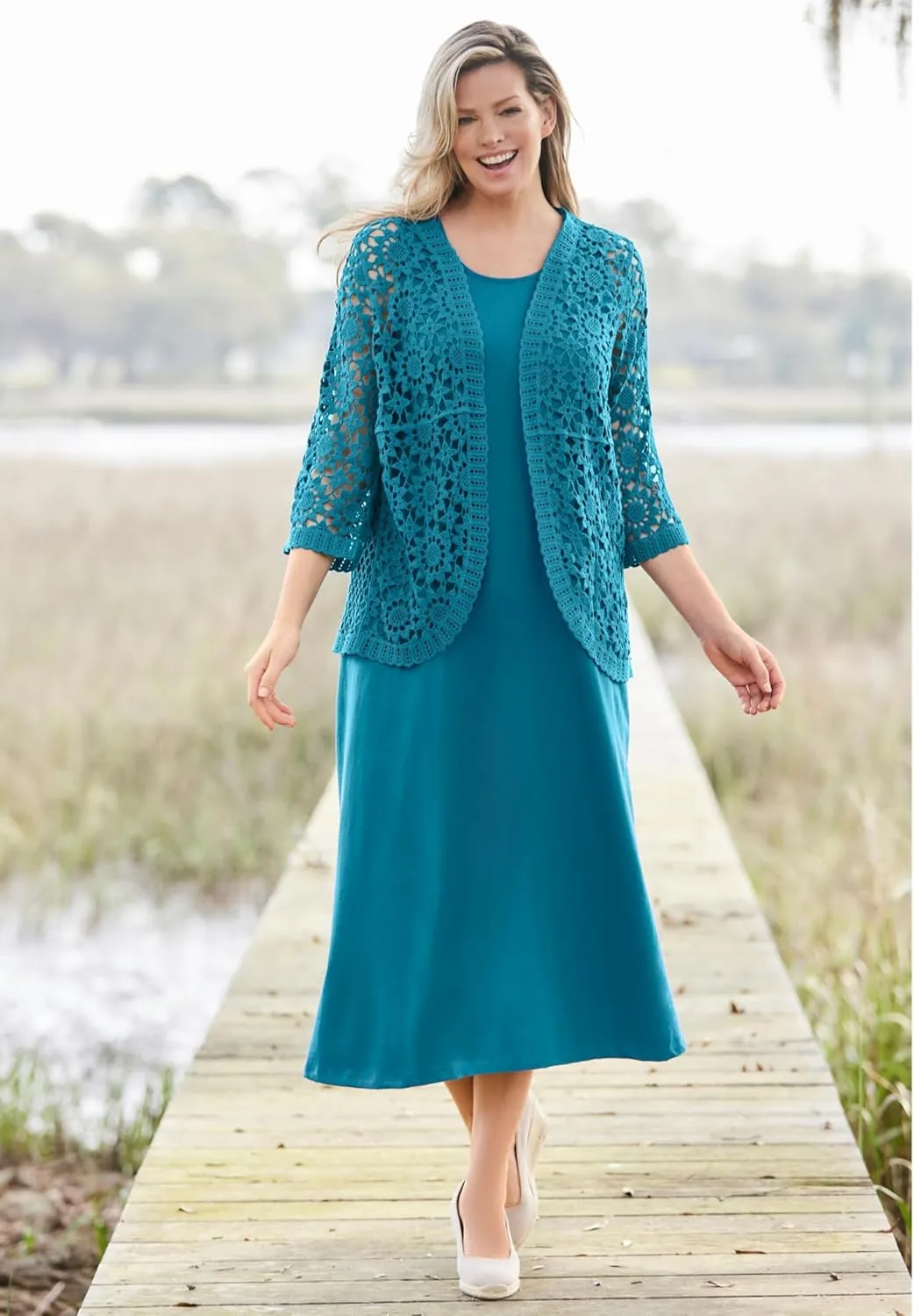 Woman Within Plus Size Curved Hem Pointelle Cardigan