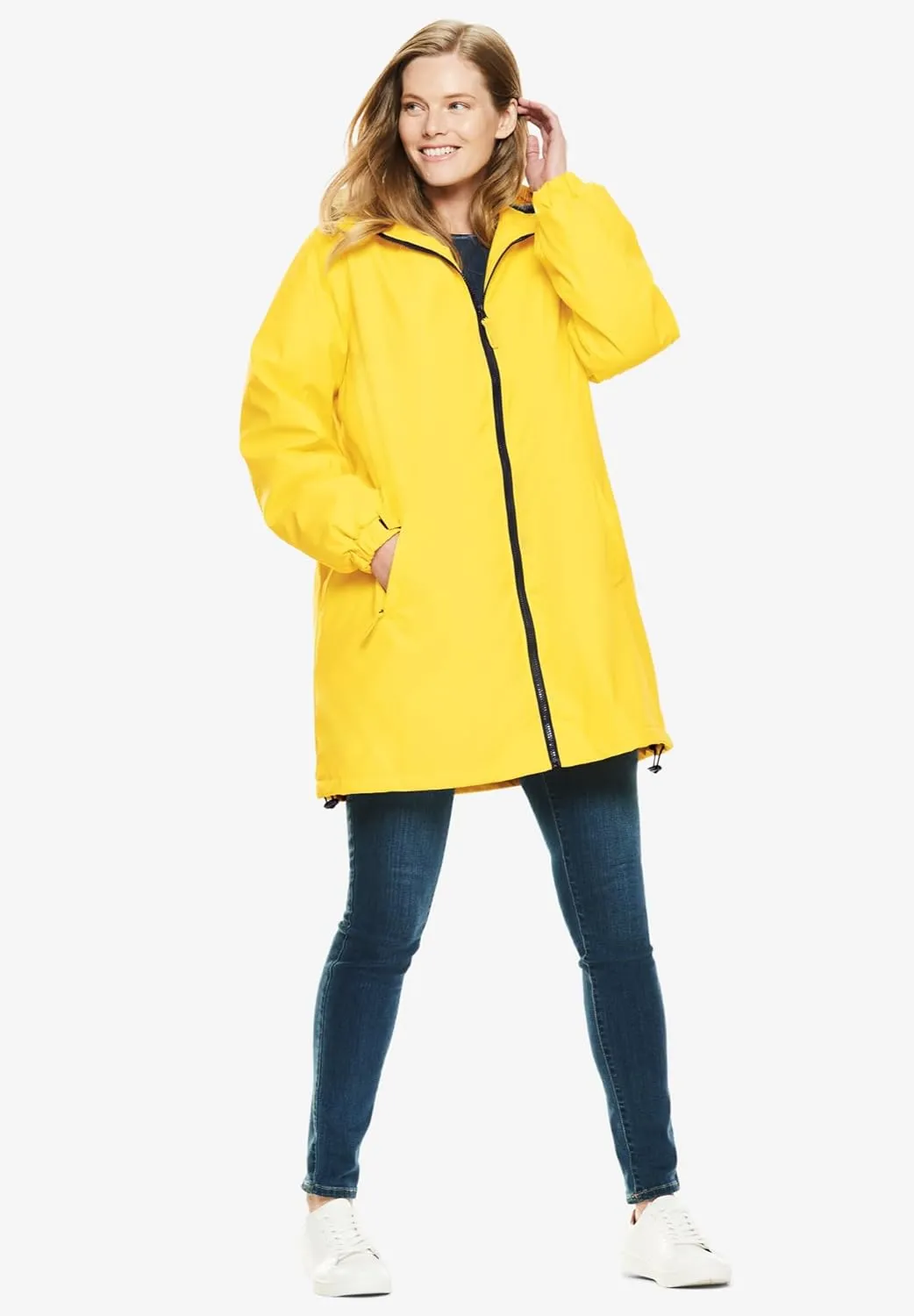 Woman Within Plus Size Hooded Slicker Raincoat