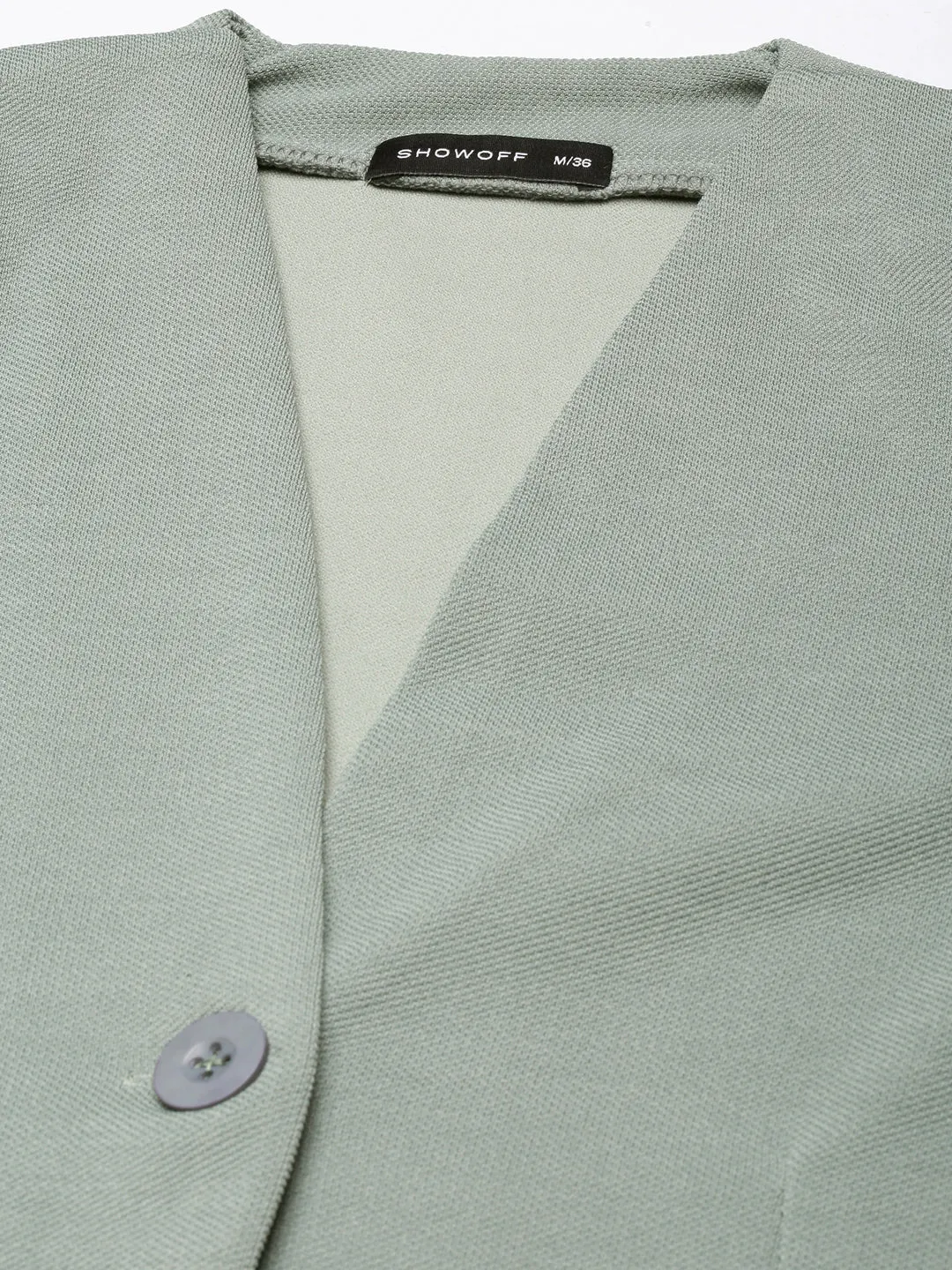 Women Sea Green Solid Single Breasted Blazer