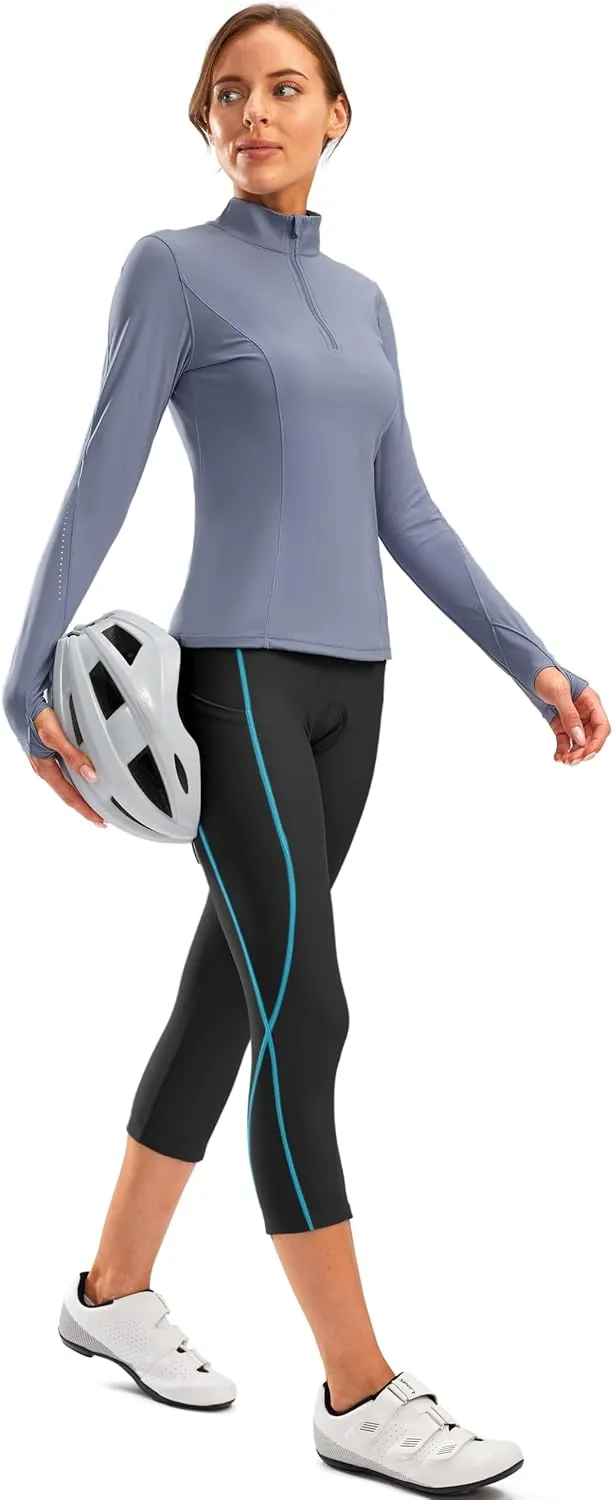 Women's 4D Padded Bike Pants High Waist Cycling Shorts Bicycle Capris 3/4 Biking Tights with Zipper Pockets