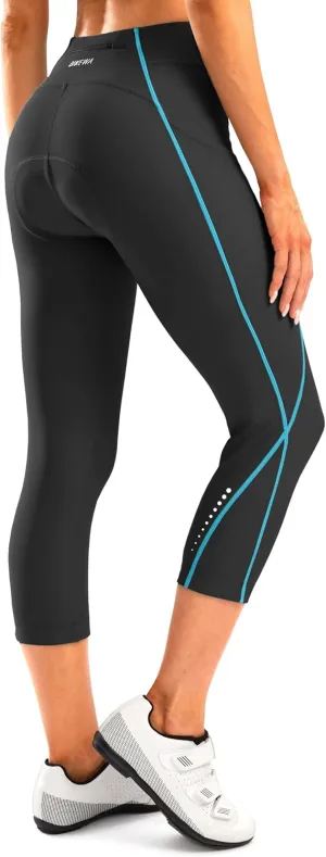 Women's 4D Padded Bike Pants High Waist Cycling Shorts Bicycle Capris 3/4 Biking Tights with Zipper Pockets