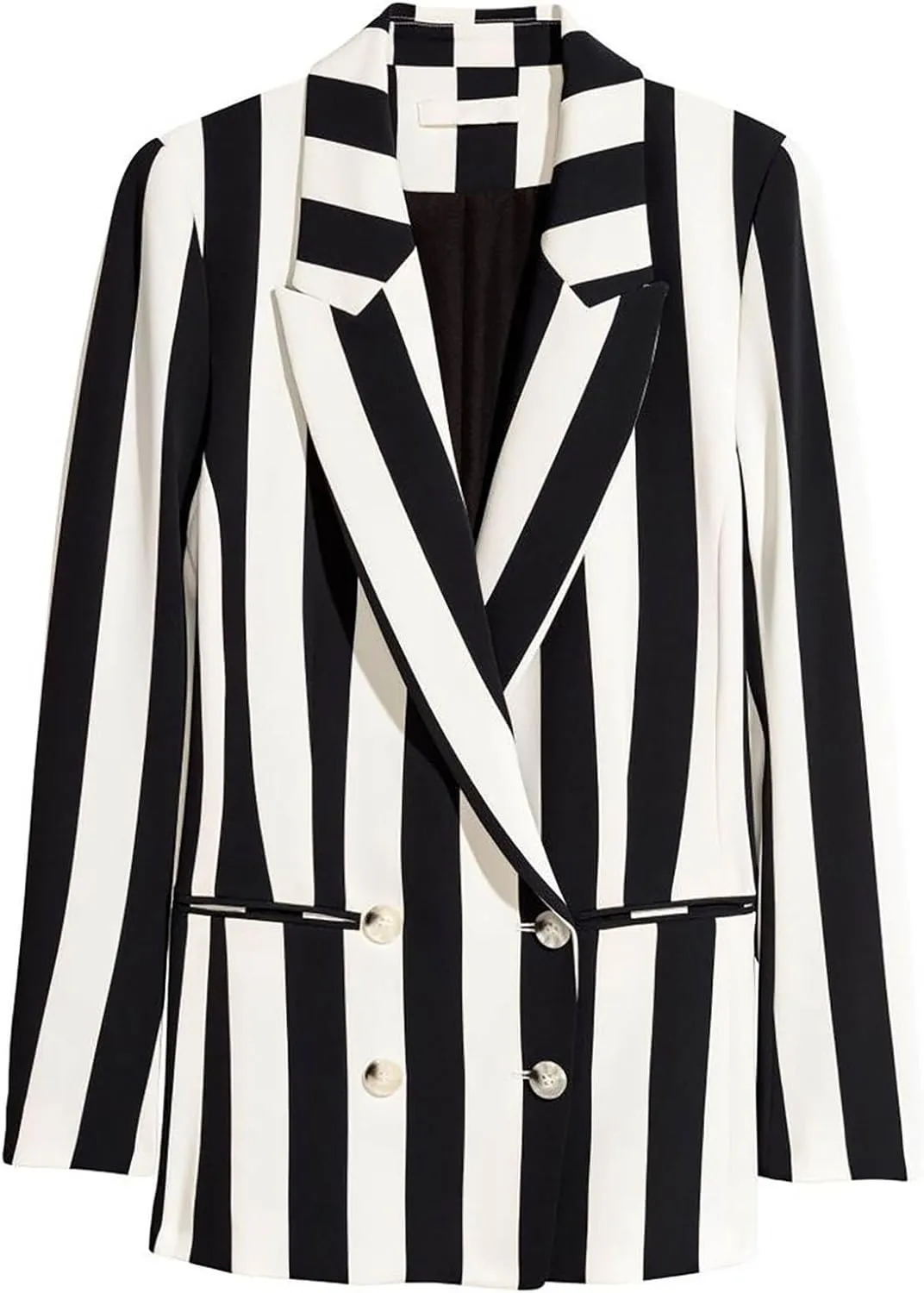 Women's Black and White Wide Stripe Suit Double Breasted Jacket Pants for Banquet Daily Leisure