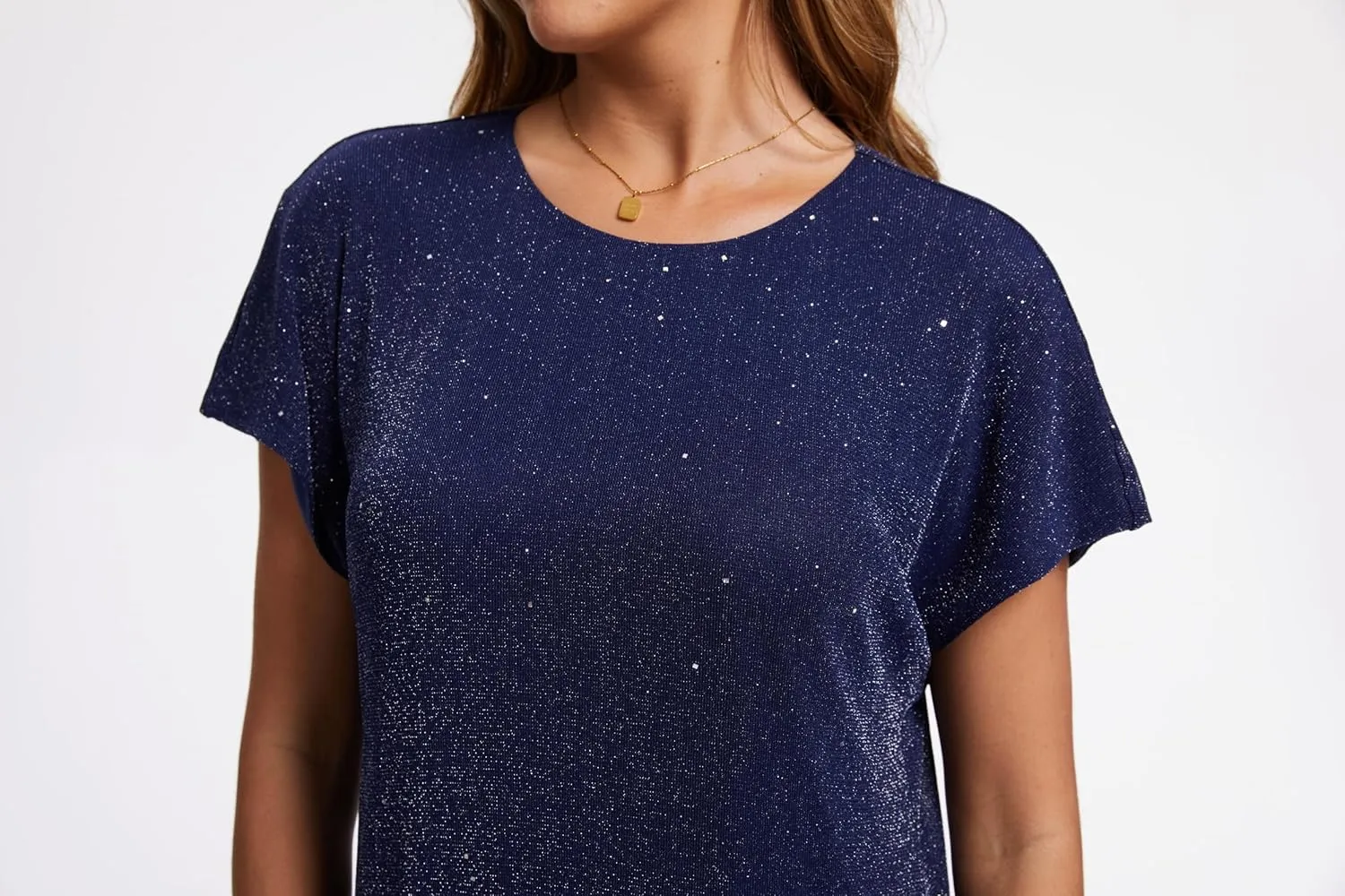 Women's Crewneck Sequin Shift Dress Short Sleeve Casual Holiday Sparkly Party Dress