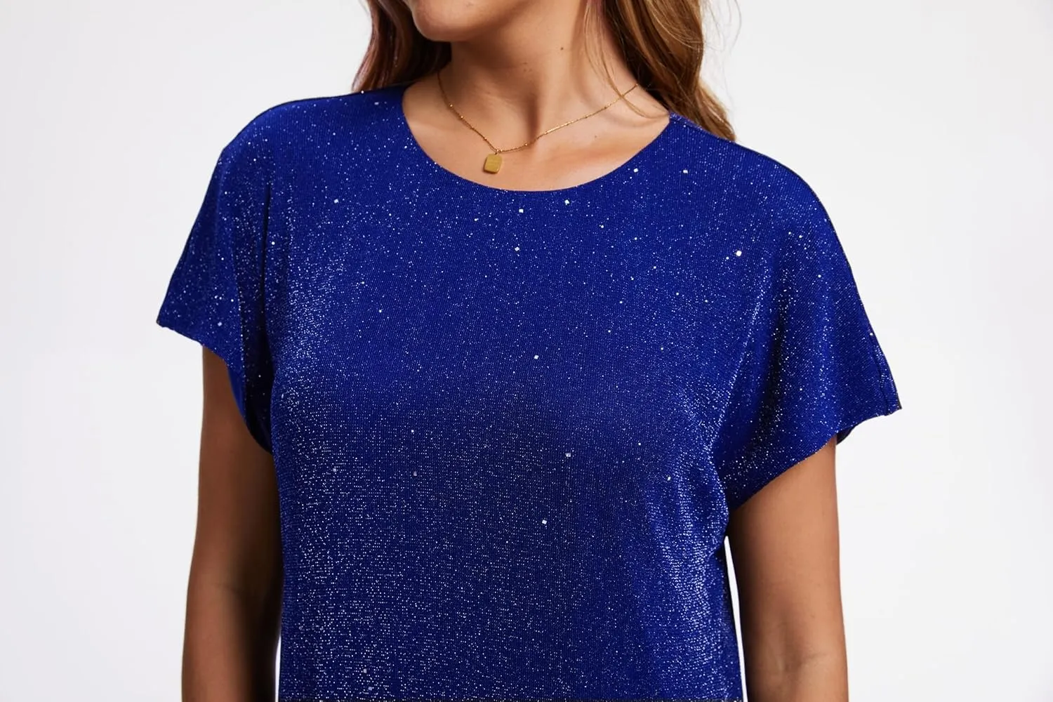 Women's Crewneck Sequin Shift Dress Short Sleeve Casual Holiday Sparkly Party Dress
