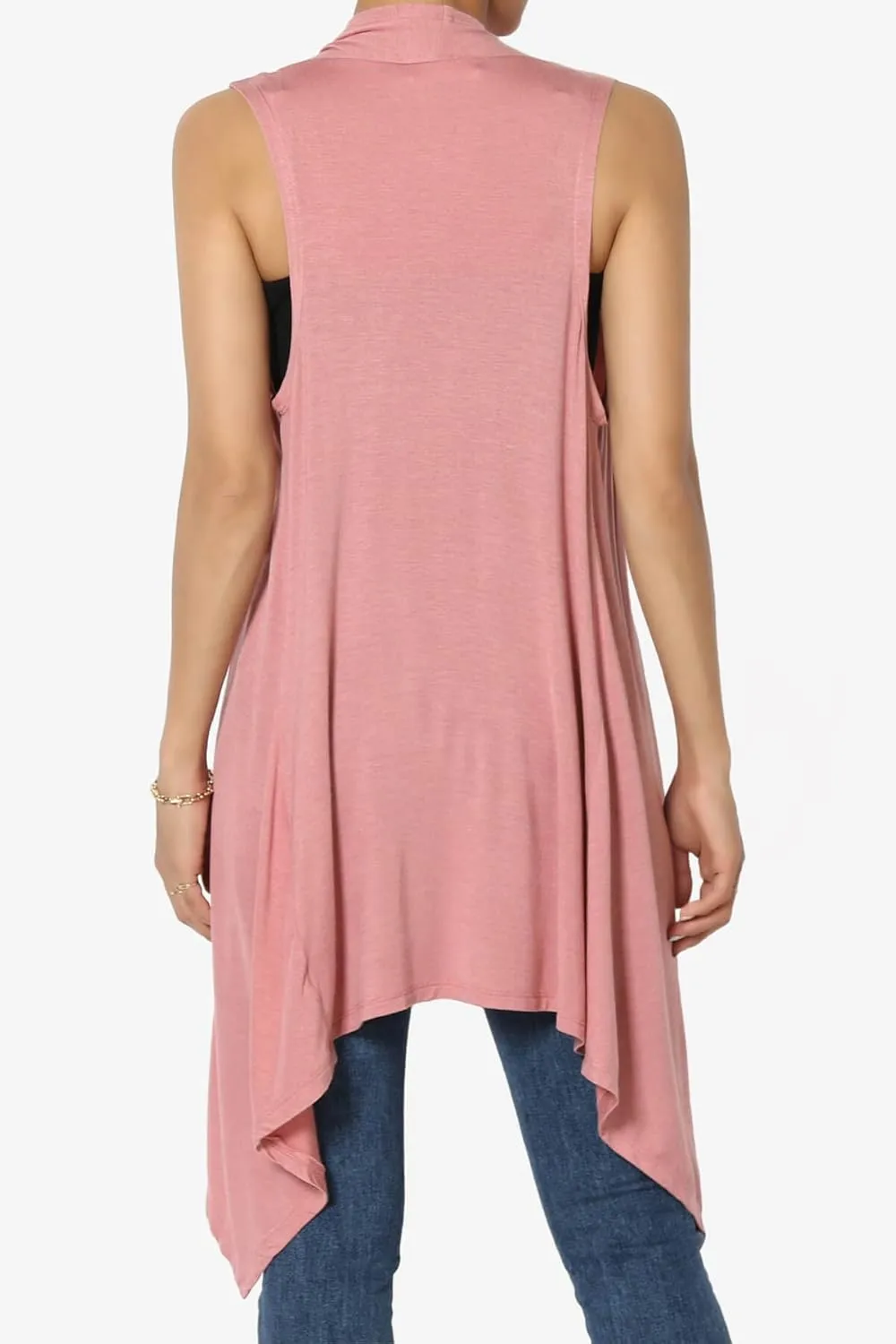 Women's Draped Jersey Open Front Sleeveless Cardigan Waterfall Asymmetric Vest