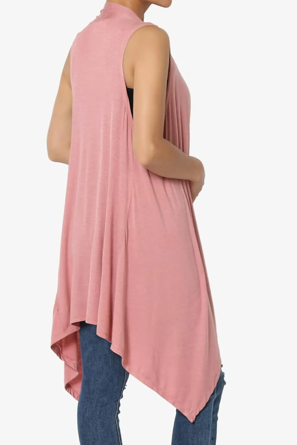 Women's Draped Jersey Open Front Sleeveless Cardigan Waterfall Asymmetric Vest