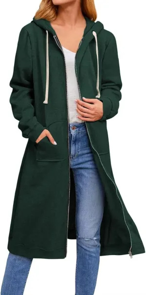 Women's Fall Zip Up Long Oversized Hoodie Drawstring Hooded Jacket Sweatshirt