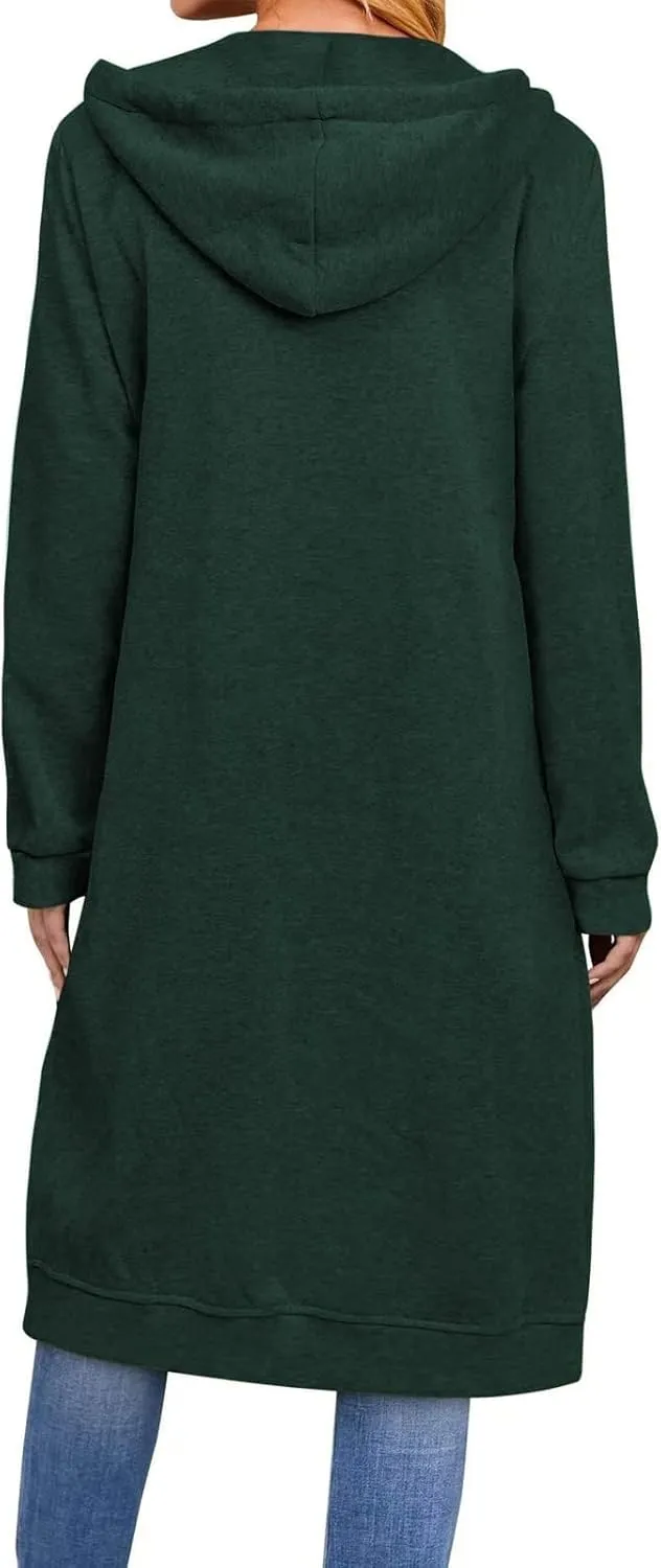 Women's Fall Zip Up Long Oversized Hoodie Drawstring Hooded Jacket Sweatshirt