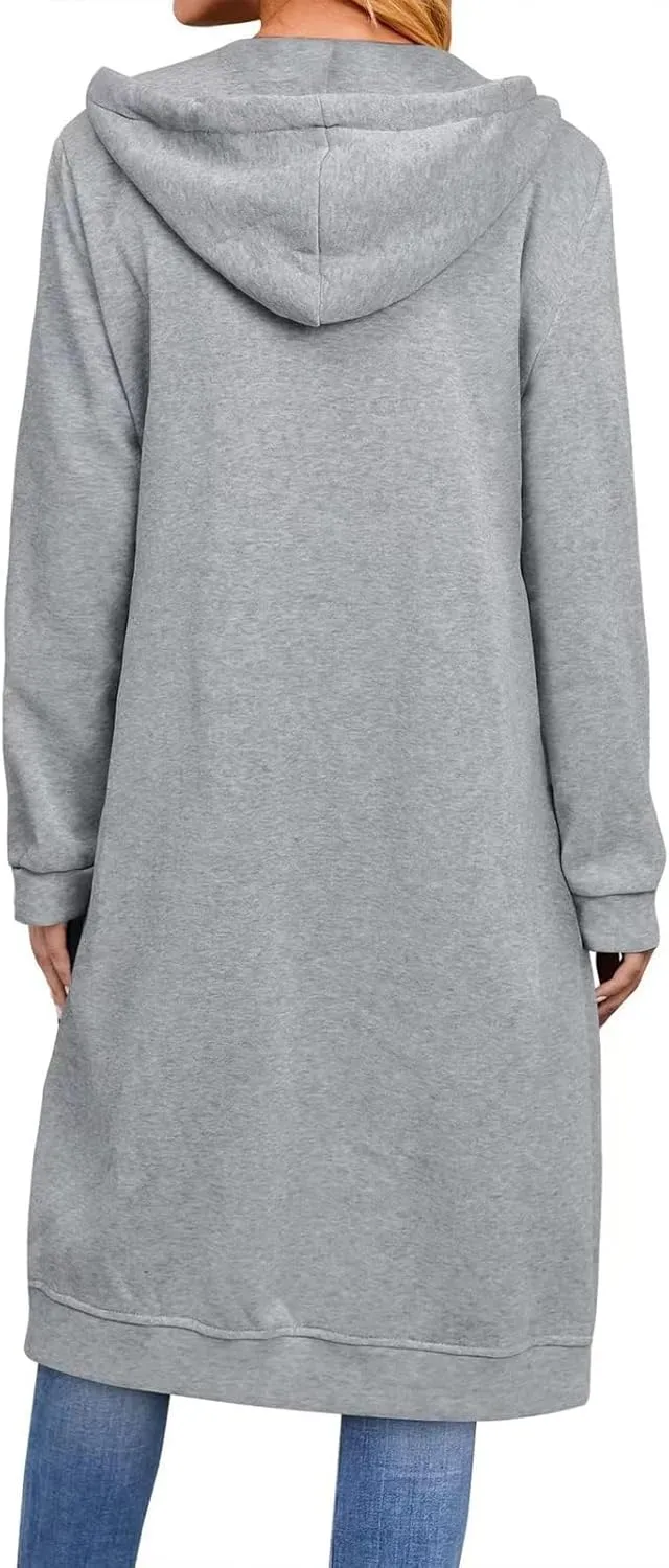Women's Fall Zip Up Long Oversized Hoodie Drawstring Hooded Jacket Sweatshirt