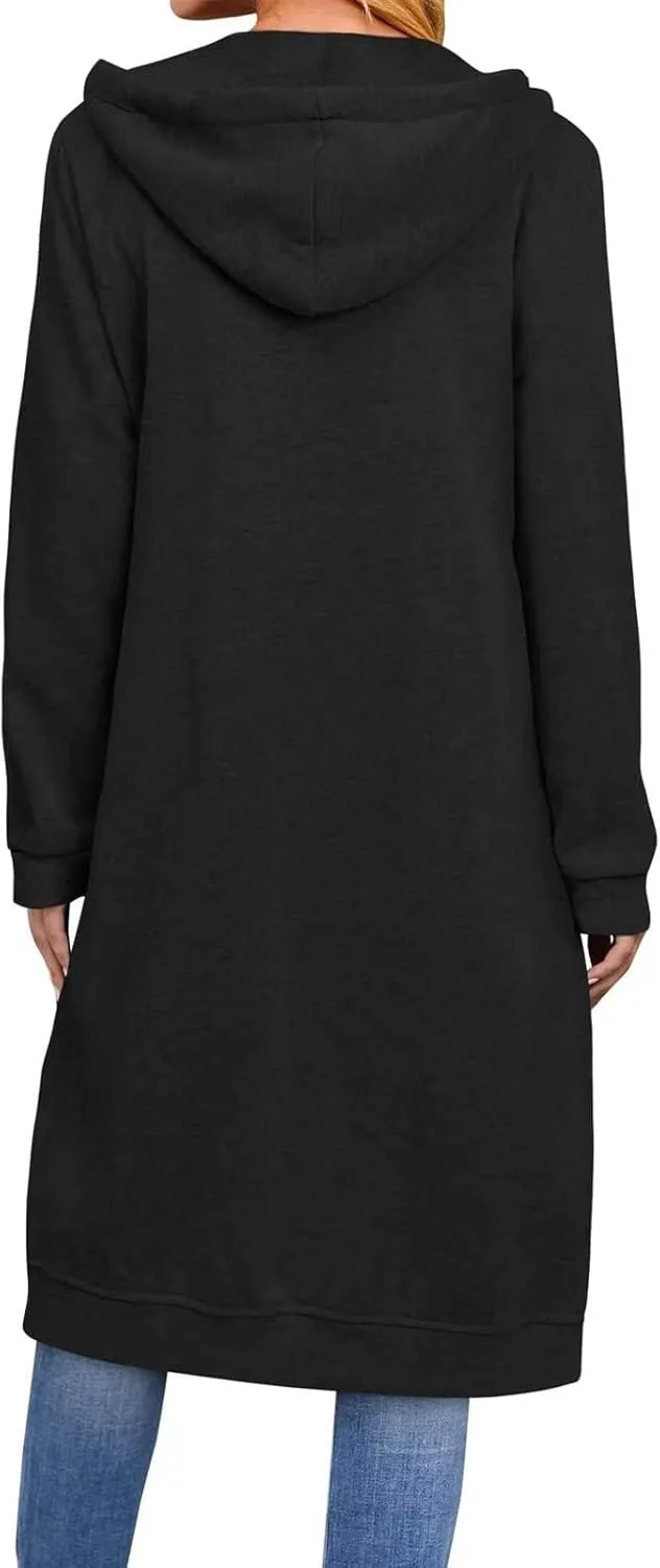Women's Fall Zip Up Long Oversized Hoodie Drawstring Hooded Jacket Sweatshirt
