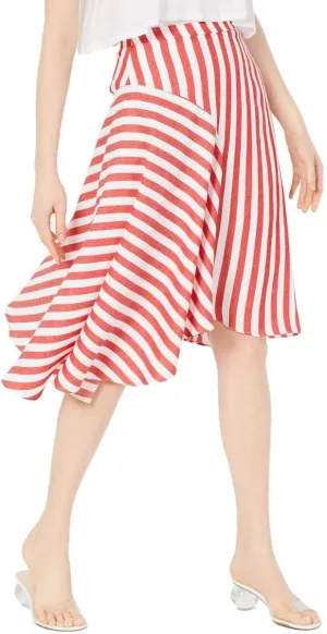 Womens Maya Striped Asymmetrical Hem Midi Skirt RED/White S