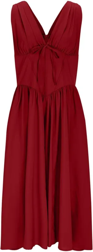 Womens Midi Dresses Plus Size Fashion Solid Color Lace up V-Neck Sleeveless Pleat Tank Dress Summer Beach Sundress
