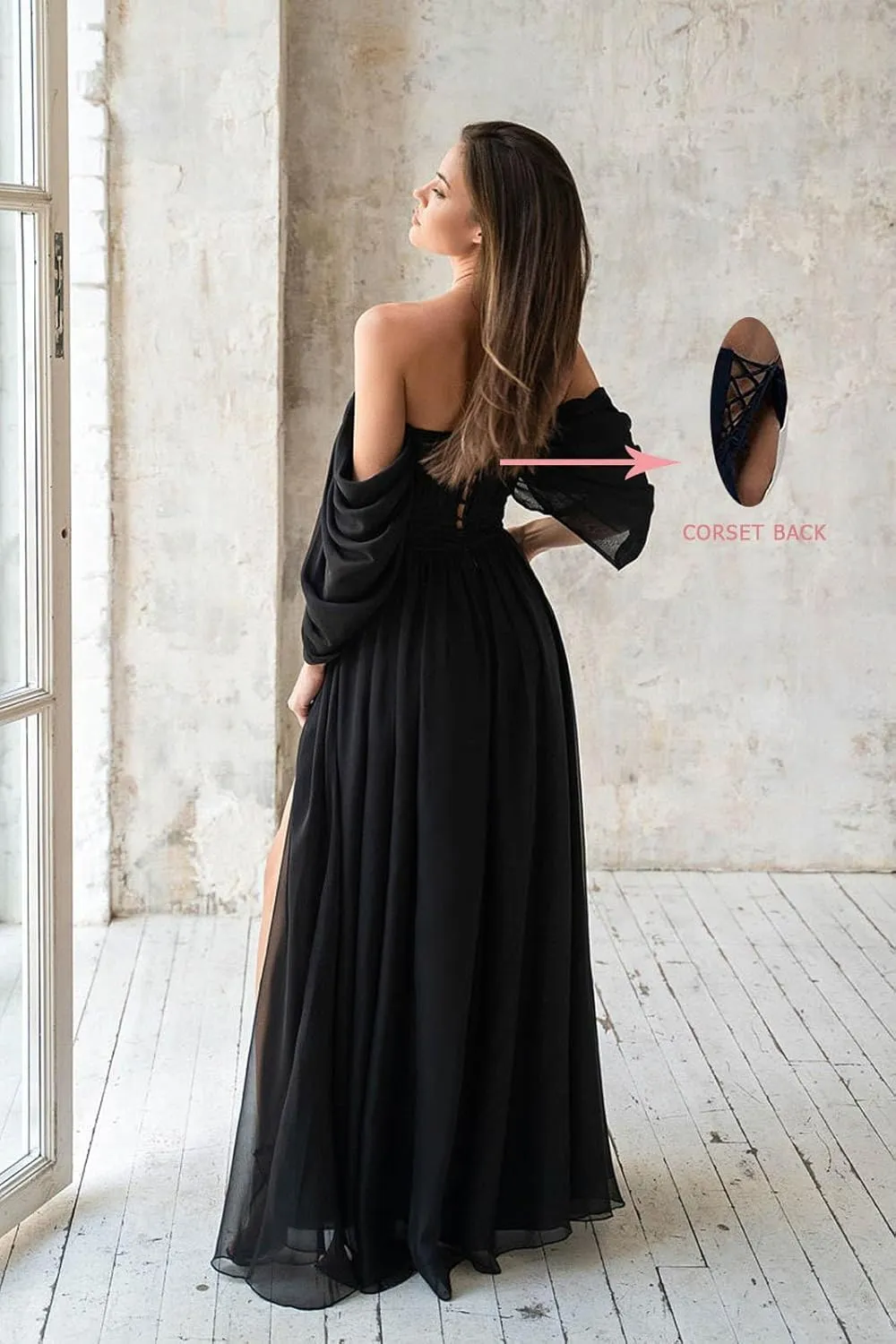 Women's Off The Shoulder Bridesmaid Dresses Long Chiffon Formal Wedding Guest Dresses with Slit