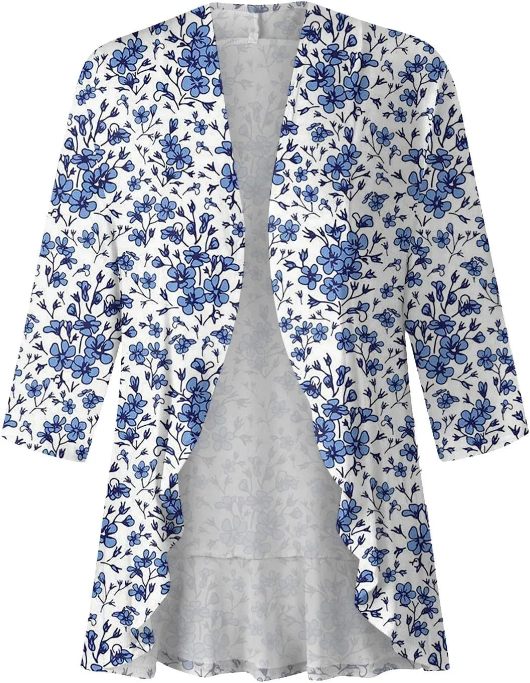 Womens Open Front Cardigan Lightweight Retro Print Cardigans 3/4 Sleeve Blouse Tops Coat Casual Duster Jackets