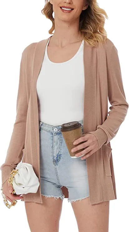 Women's Open Front Lightweight Knit Cardigans Long Sleeve Sweaters with Pockets