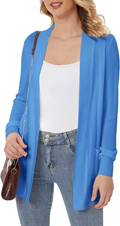 Women's Open Front Lightweight Knit Cardigans Long Sleeve Sweaters with Pockets