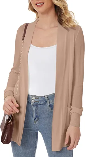 Women's Open Front Lightweight Knit Cardigans Long Sleeve Sweaters with Pockets