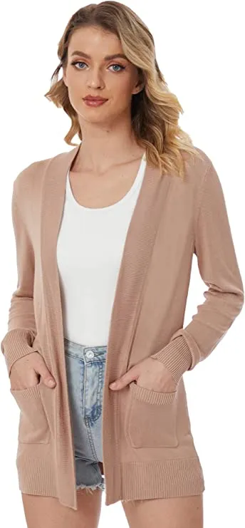 Women's Open Front Lightweight Knit Cardigans Long Sleeve Sweaters with Pockets