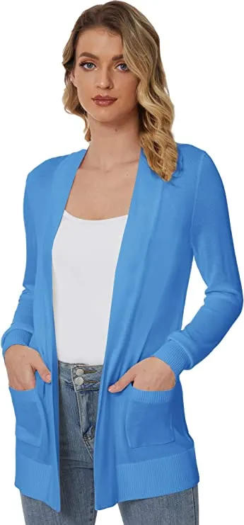 Women's Open Front Lightweight Knit Cardigans Long Sleeve Sweaters with Pockets