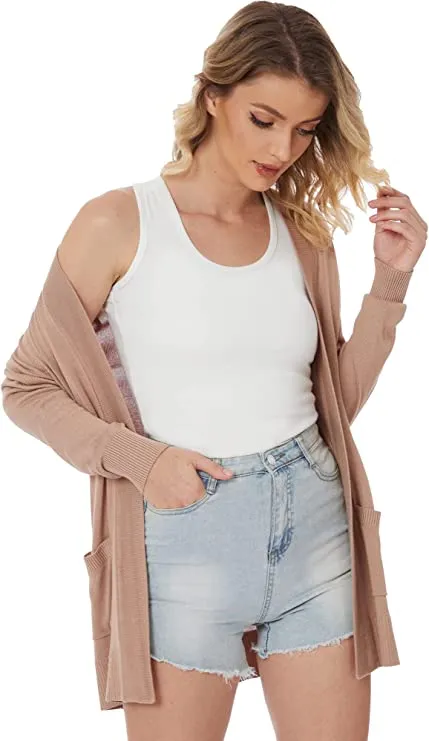 Women's Open Front Lightweight Knit Cardigans Long Sleeve Sweaters with Pockets