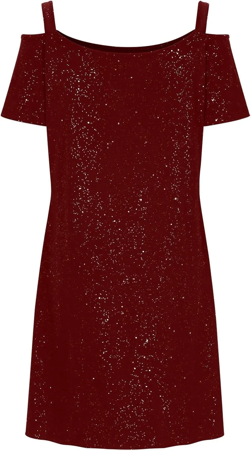 Women's Sparkly Sequin Homecoming Dresses 2025 Summer Sexy Short Sleeve V Neck Cocktail Party Mini Dress Plus Size