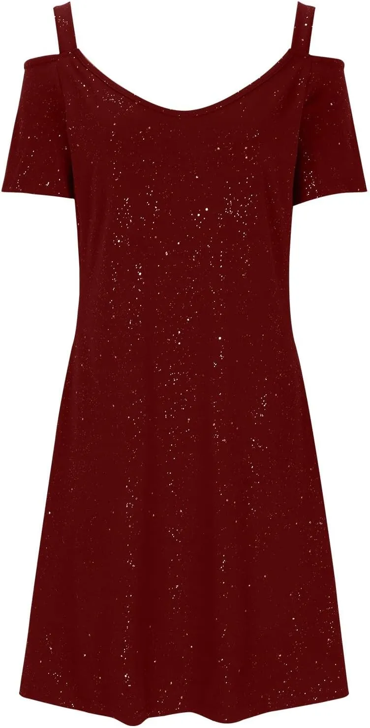 Women's Sparkly Sequin Homecoming Dresses 2025 Summer Sexy Short Sleeve V Neck Cocktail Party Mini Dress Plus Size