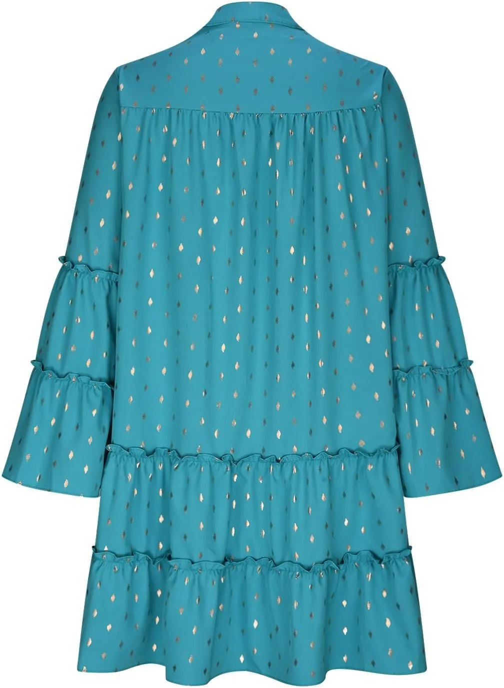 Women's Summer Button Down Pleated Shirt Dress Bell Long Sleeve Tiered Ruffle Flowy A-Line Swing Mini Babydoll Dresses