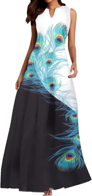 Women's Summer Dress Sleeveless V Neck Long Sun Skirt 2025 Fashion Floral Printed Flowy Maxi Dresses Spring Dresses