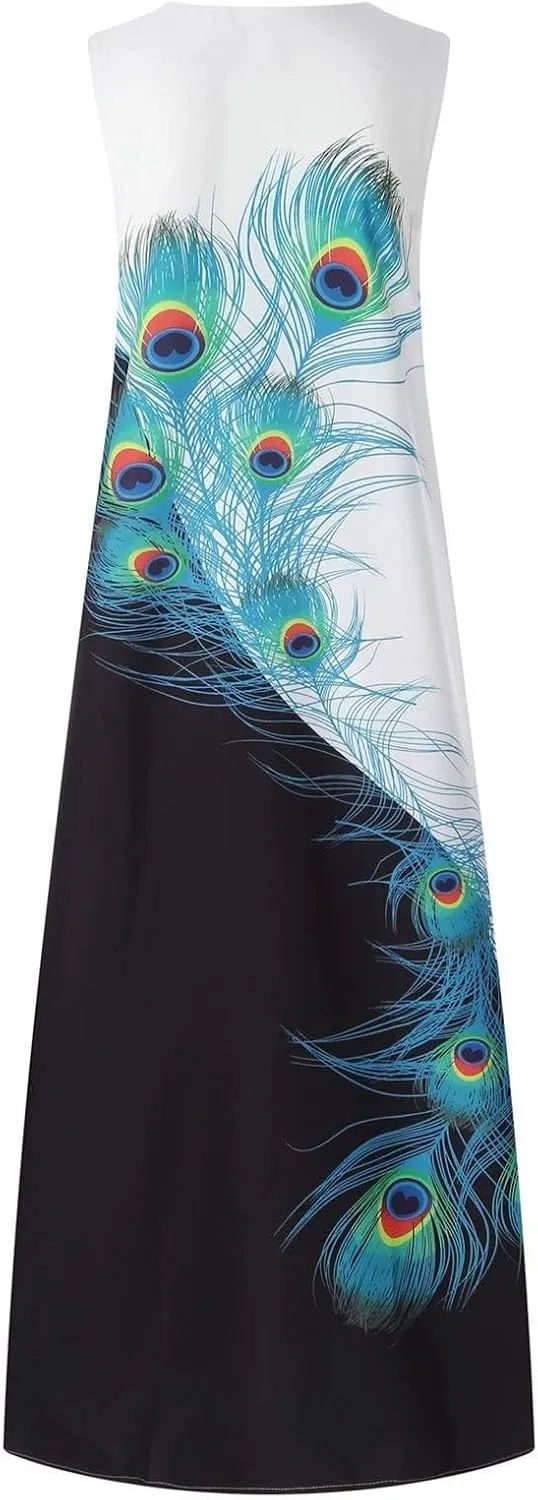 Women's Summer Dress Sleeveless V Neck Long Sun Skirt 2025 Fashion Floral Printed Flowy Maxi Dresses Spring Dresses
