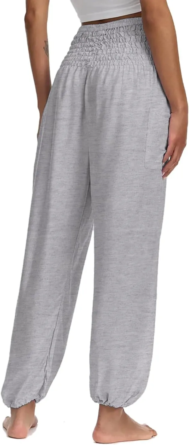 Womens Yoga Harem Baggy Pants High Waisted with Pocket Fitness Trousers Cotton Loose Workout Sweatpants