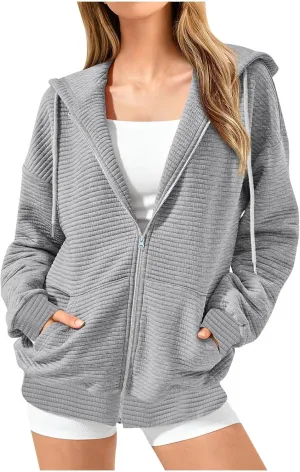 Womens Zip Up Hoodies Y2K Sweatshirts Long Sleeve Oversized Hooded Jackets with Pocket Fall Outfits 2024 Trendy