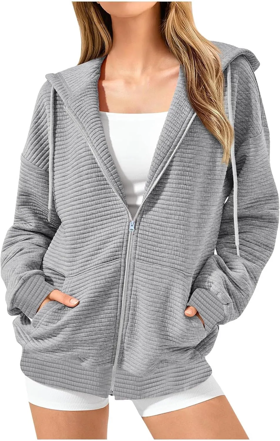 Womens Zip Up Hoodies Y2K Sweatshirts Long Sleeve Oversized Hooded Jackets with Pocket Fall Outfits 2024 Trendy