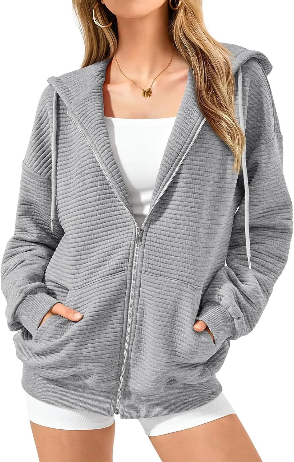 Womens Zip Up Hoodies Y2K Sweatshirts Long Sleeve Oversized Hooded Jackets with Pocket Fall Outfits 2024 Trendy