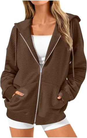 Womens Zip Up Hoodies Y2K Sweatshirts Long Sleeve Oversized Hooded Jackets with Pocket Fall Outfits 2024 Trendy