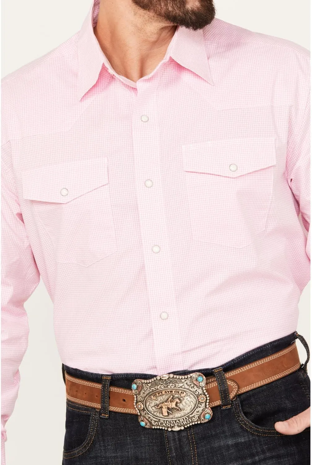 Wrangler Men's Pink Bucking Cancer Button Down Shirt
