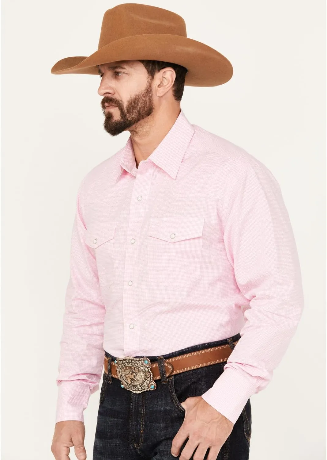 Wrangler Men's Pink Bucking Cancer Button Down Shirt