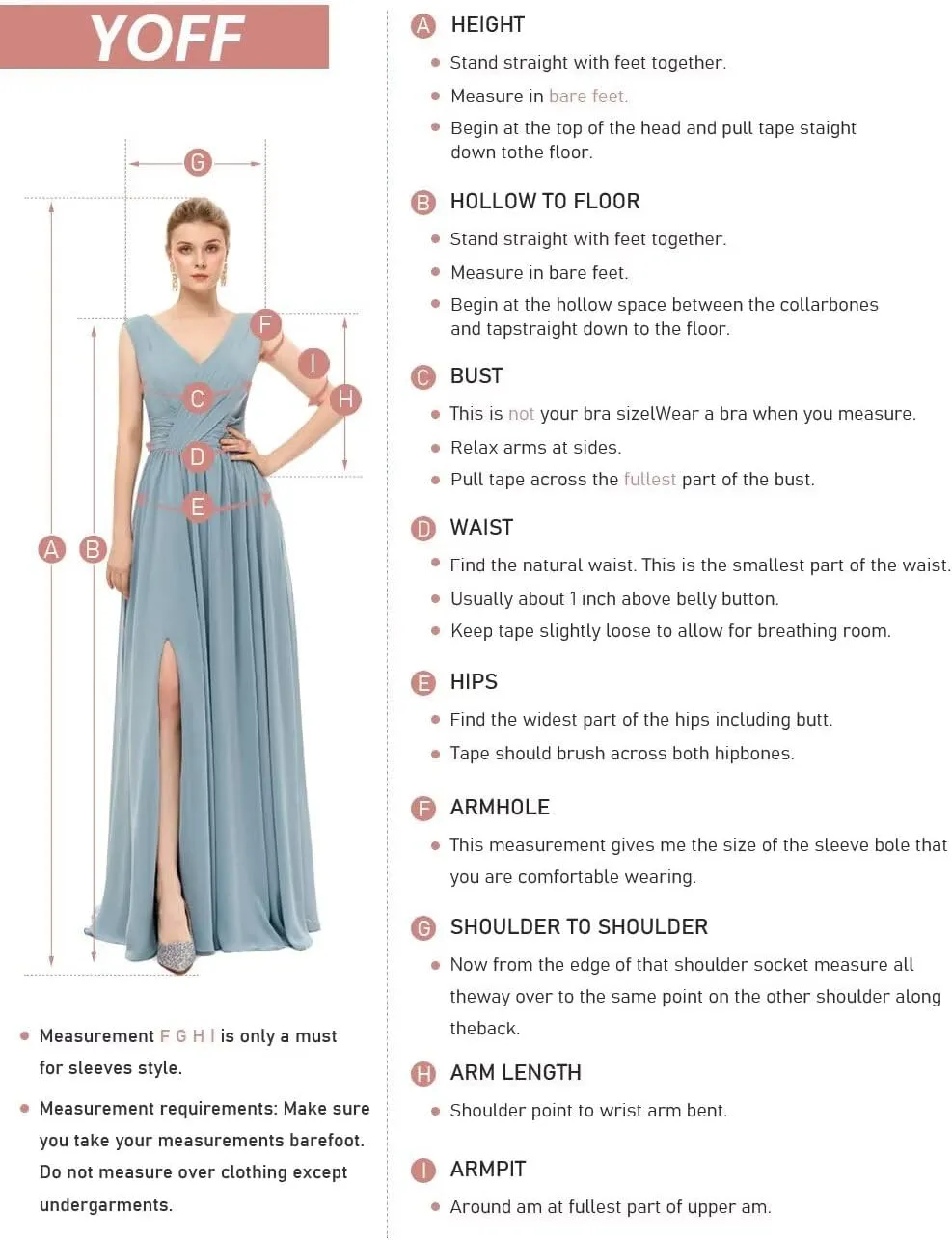 YOFF Women's Long Sleeve Bridesmaid Dresses V Neck Pleated Chiffon Formal Evening Gown with Slit YO036
