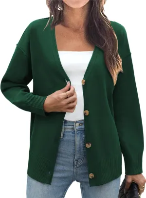 Zeagoo Women's Oversized Button Cardigan Sweaters 2024 Fall Open Front Lightweight Cardigans V Neck Loose Knit Outwear