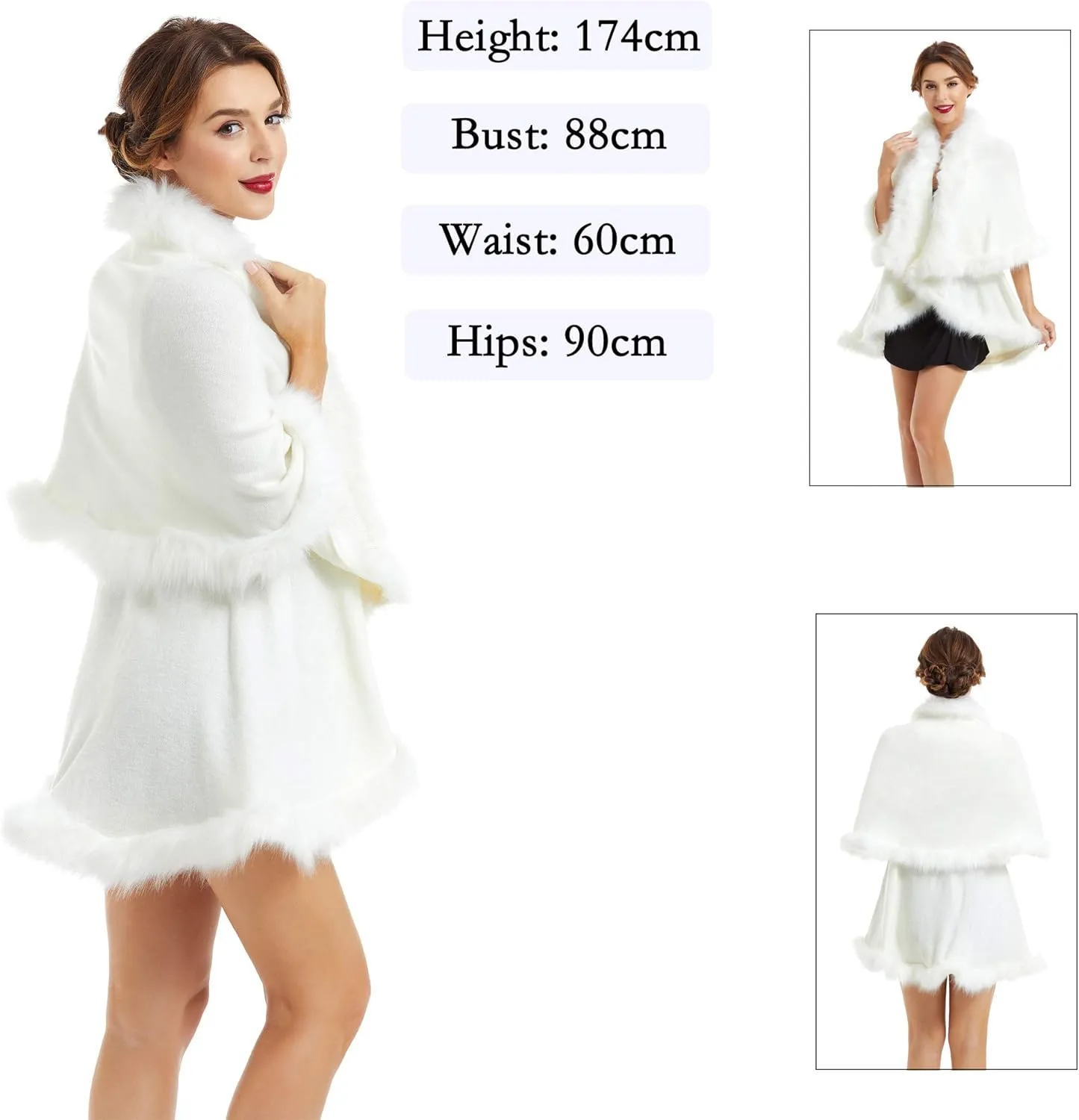 ZLYC Women Fine Knit Open Front Faux Fur Trim Layers Poncho Cape Cardigan Sweater