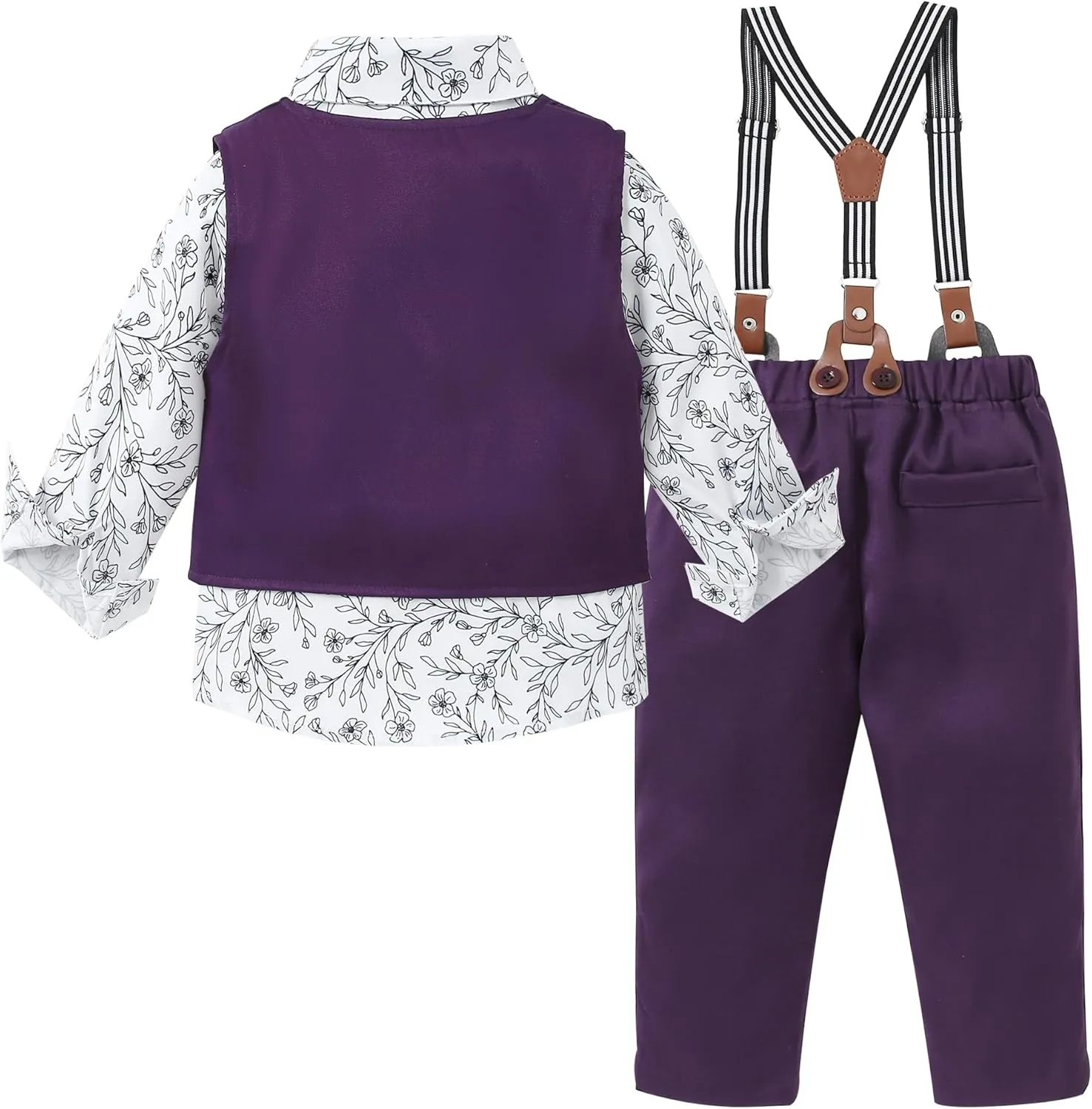 ZOEREA Toddler Boy Suit Formal Wedding Outfits Gentleman Clothes Long Sleeve Shirt   Suspender Pants   Bowtie