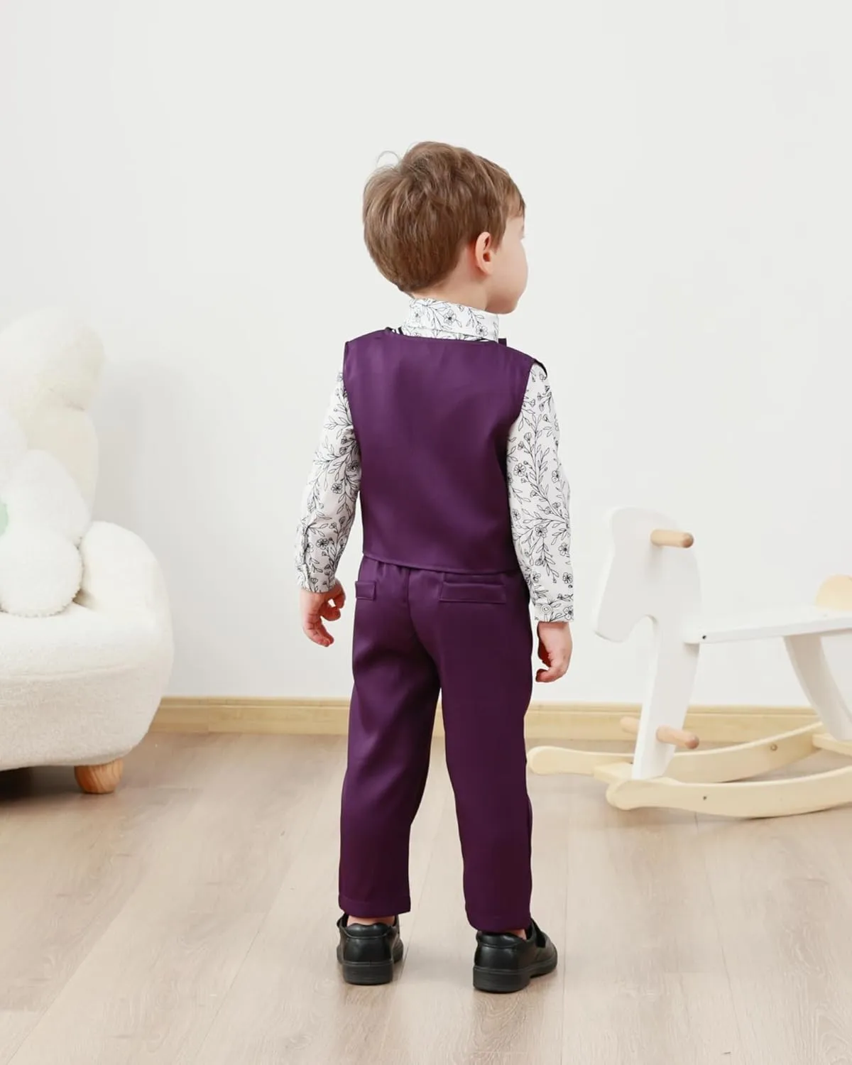 ZOEREA Toddler Boy Suit Formal Wedding Outfits Gentleman Clothes Long Sleeve Shirt   Suspender Pants   Bowtie