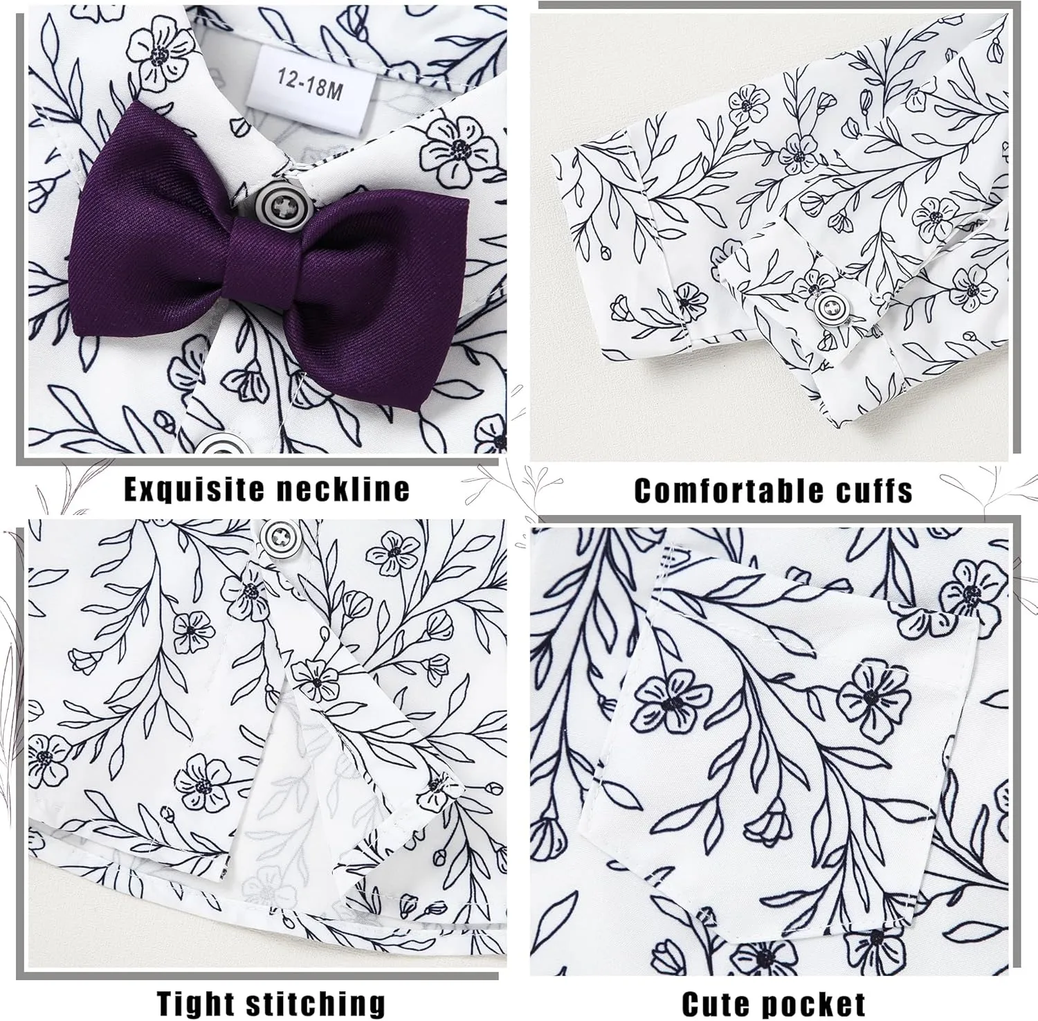ZOEREA Toddler Boy Suit Formal Wedding Outfits Gentleman Clothes Long Sleeve Shirt   Suspender Pants   Bowtie
