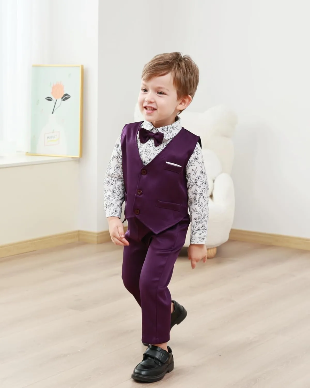 ZOEREA Toddler Boy Suit Formal Wedding Outfits Gentleman Clothes Long Sleeve Shirt   Suspender Pants   Bowtie