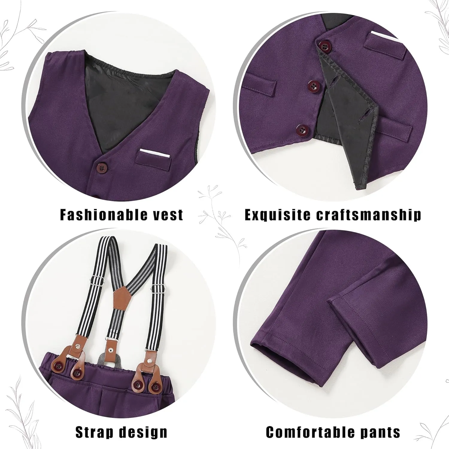 ZOEREA Toddler Boy Suit Formal Wedding Outfits Gentleman Clothes Long Sleeve Shirt   Suspender Pants   Bowtie